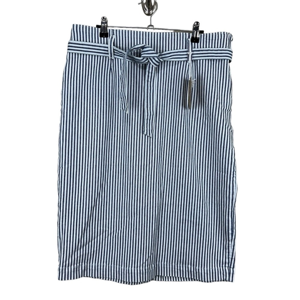 NWT J. Crew Denim Skirt with Railroad Stripe in Indigo Ticking Stripe Size 32